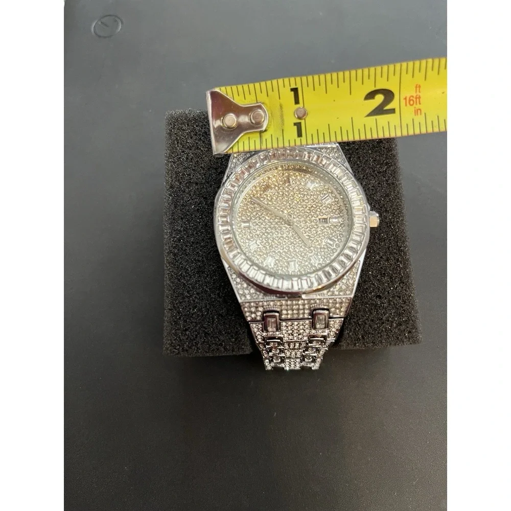 Silver Iced out bust down watch Mens simulated diamonds Stainless Steel